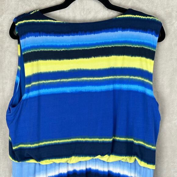 Chicos Dress Women 3 (XL) Blue Striped Sleeveless Blouson Midi Casual Beach Boho - Picture 5 of 13